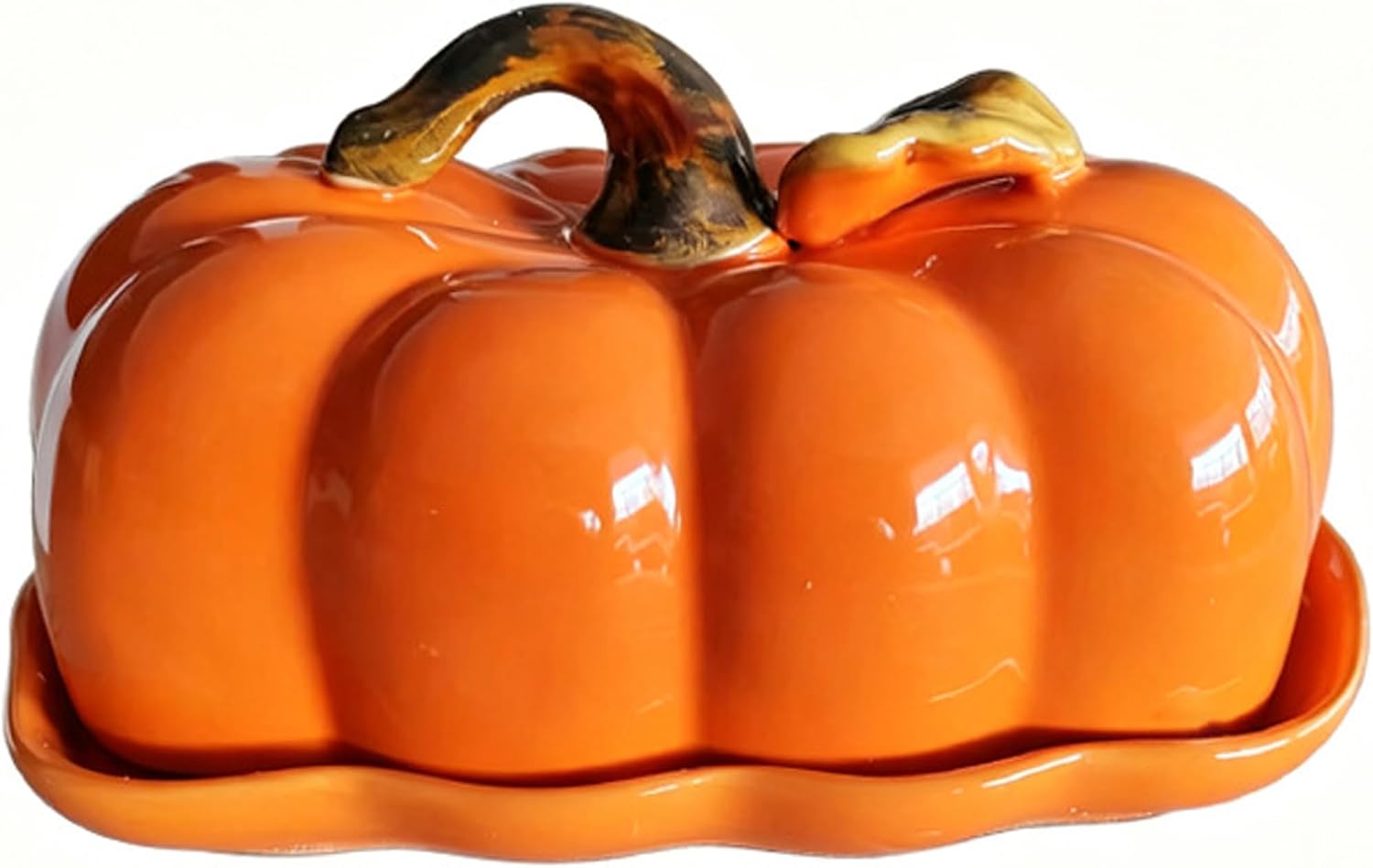 Pumpkin Butter Dish, 18.7x10cm Ceramic Butter Dish with Lid, Halloween Container for Fall/Halloween/Thanksgiving Decor (Orange)