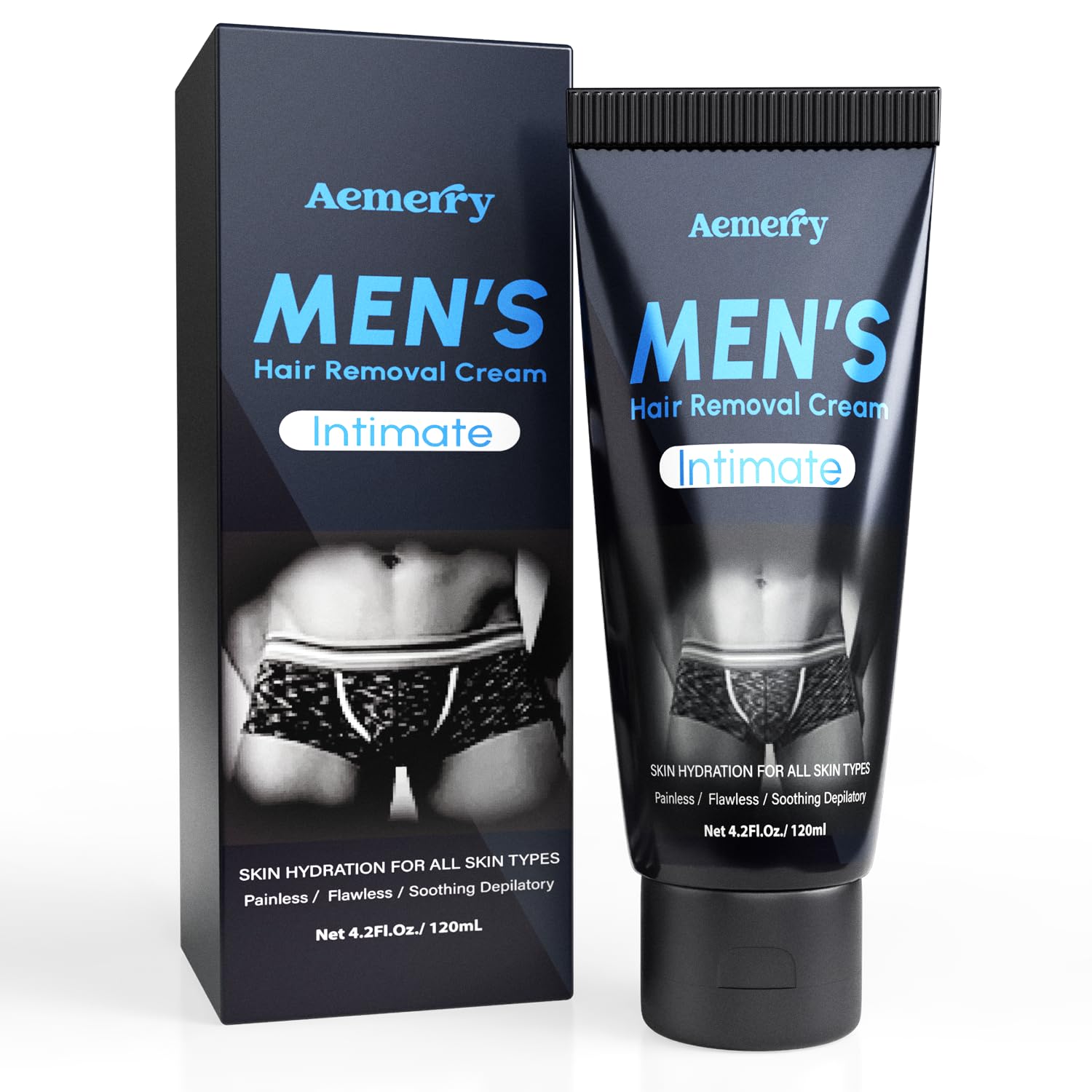 Hair Removal Cream for Men - Painless Depilatory Cream for Manscaping Unwanted Coarse Hair - Suitable for All Skin Types and Sensitive - Infused with Aloe Vera and Vitamin E - 4.2 Fl Oz
