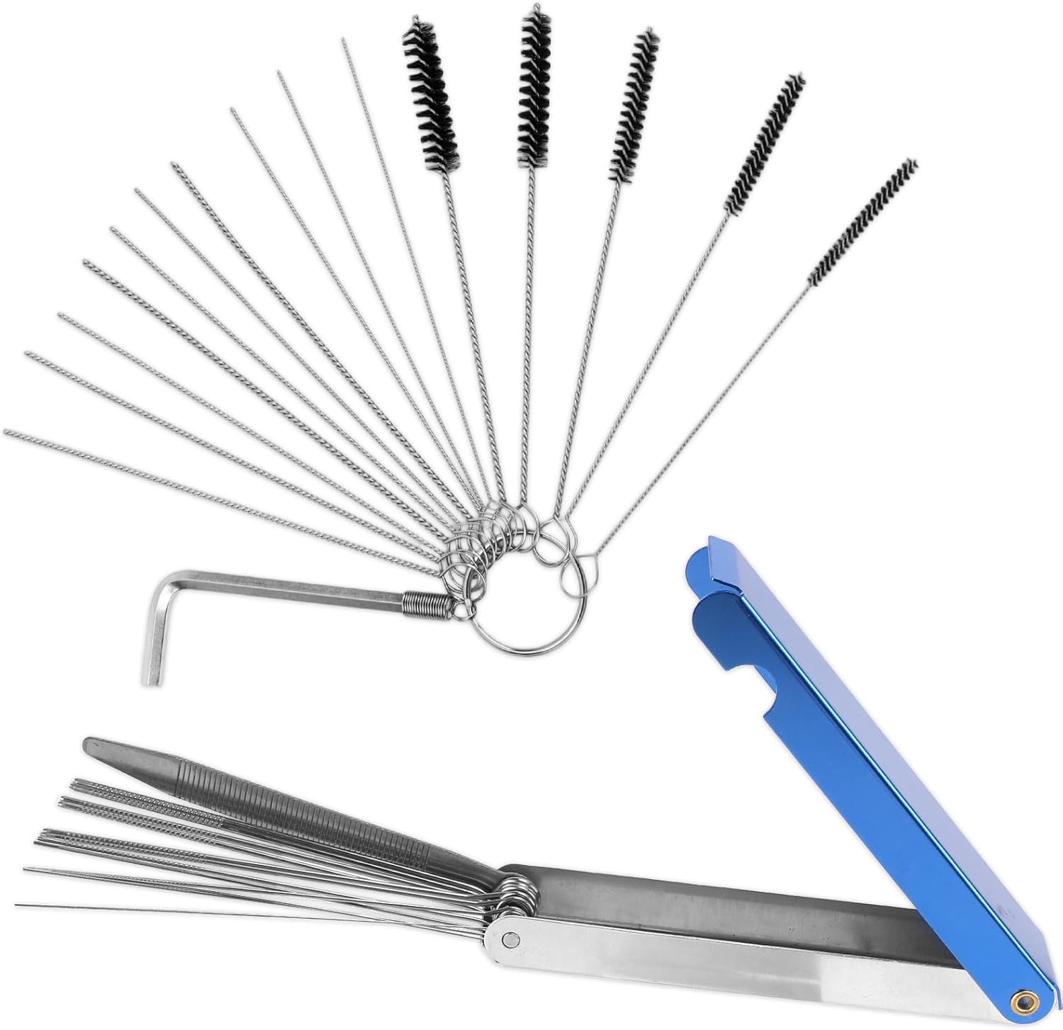 Carburetor Cleaning Kit, Torch Welding Tip Carb Cleaner Set 13 Wires 10 Needles 5 Brushes 1 Hexagonal Wrench Carburetor Jet Cleaner Tool Kit for Motorcycle ATV Auto Welder Lawn Equipment