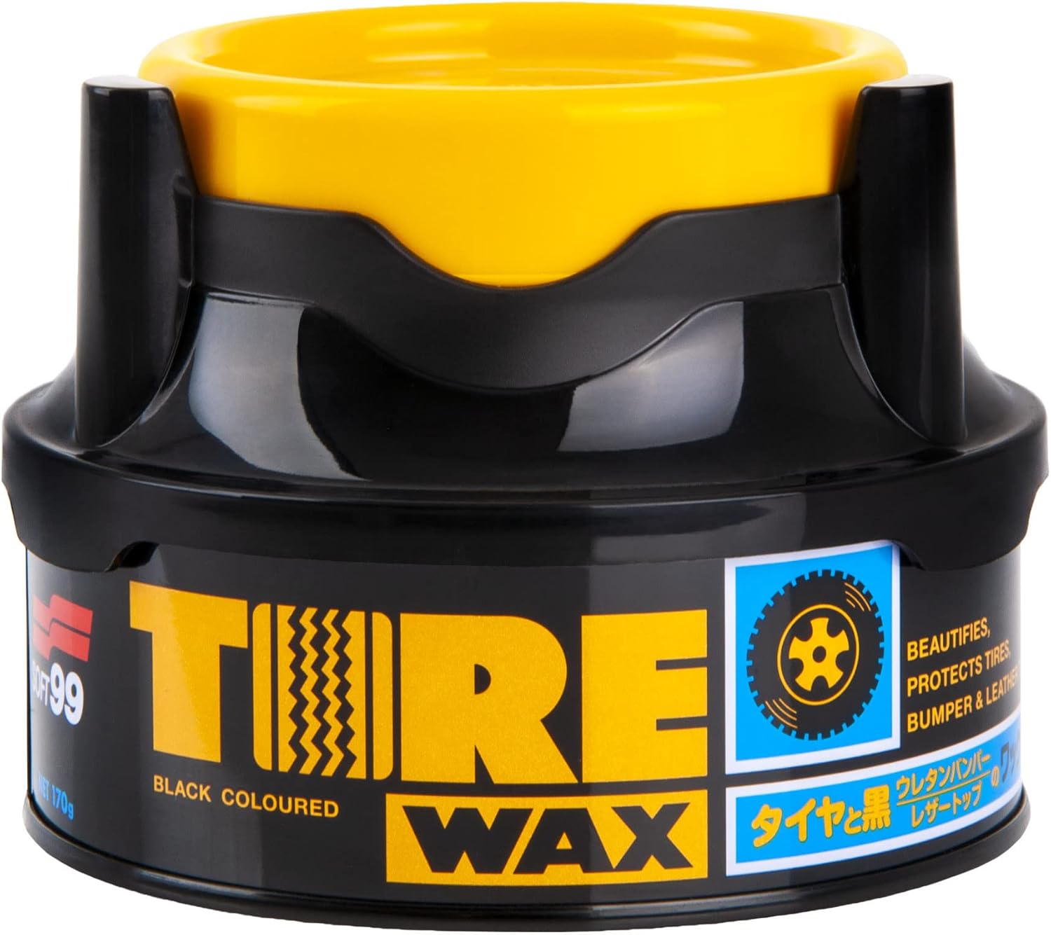 SOFT99 Tire Black Wax 170 g - Matte Tire Dressing for Car - Enhance Tire Blackness and Sheen - Leaves Natural Finish - Protection Against Dirt, Moisture and UV Rays - Kit with an Applicator Pad