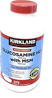 Kirkland Signature Extra Strength Glucosamine HCI 1500mg, With MSM 1500 mg, 375-Count Tablets