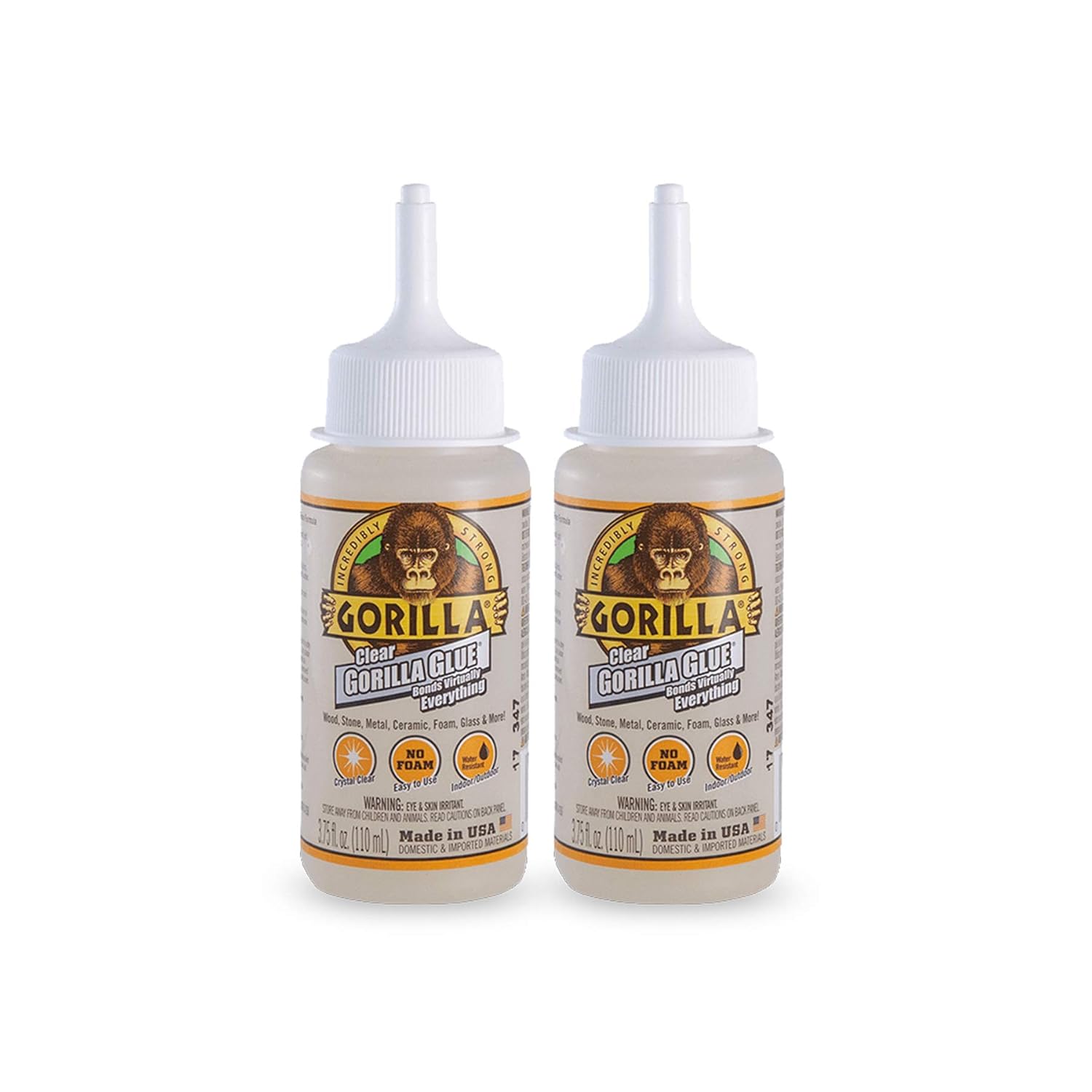 Gorilla Clear Glue, 3.75 Ounce Bottle (Pack of 2) - Crystal Clear, All Purpose, and Water Resistant