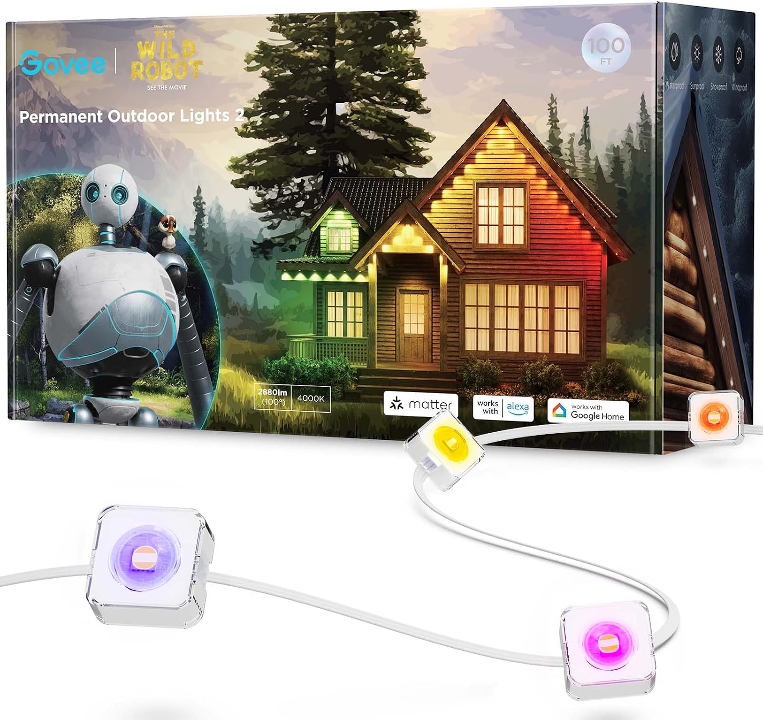 Govee Permanent Outdoor Lights 2, 100ft RGBIC Outdoor Lights with 72 LED Lights, IP67 Waterproof, 100 Scene Modes with 40lm White for Christmas Decorations, Works with Alexa, Google Assistant, White