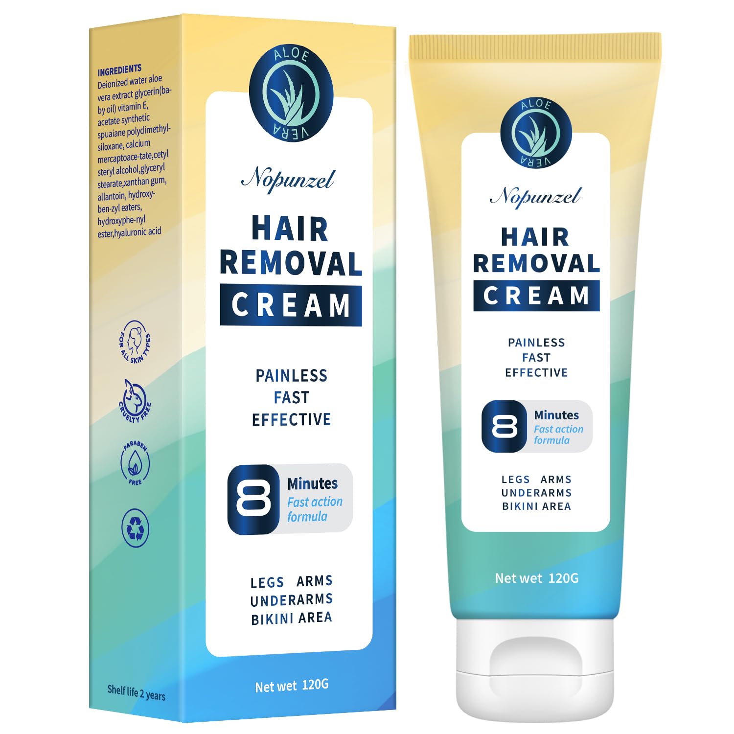 Hair Removal Cream: Hair Remover for Women and Men - Sensitive Intimate Hair Removal - Painless Depilatory Cream - Private Areas Pubic Areas Bikini Body Legs Arms Underarms - All Skin Types - 120g