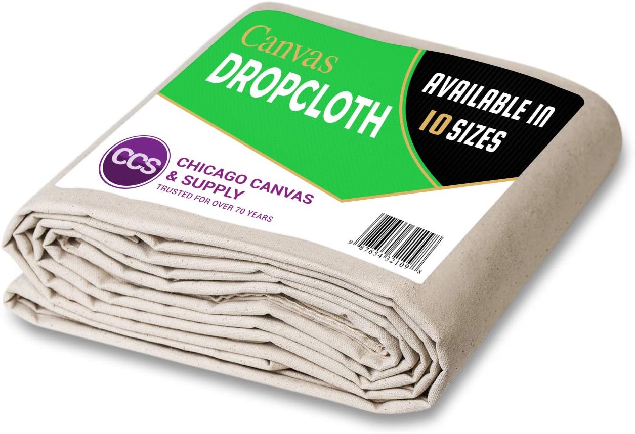CCS Canvas Drop Cloth for Painting – Heavy Duty Cotton Duck Cloth Tarp for Curtains, Tablecloths, Backdrops – Washable & Reusable Floor Cover & Dust Sheet for Furniture (12x15 Ft)