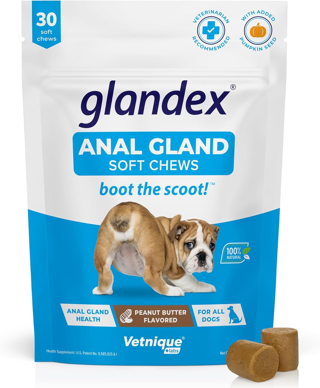 Glandex Fibre Supplements Dog Soft Chews with Pumpkin for Dogs, Digestive Enzyme & Probiotic - Vet Recommended to Boot the Scoot (30ct Chew)