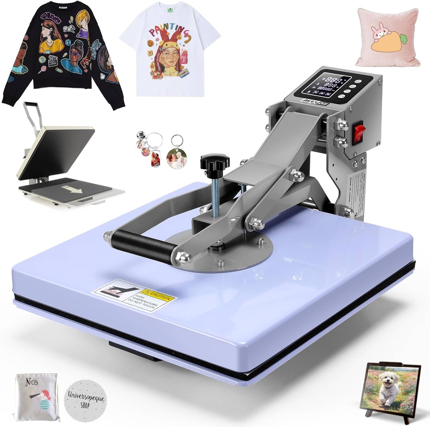 AKEYDIY 15x15 Heat Press, Digital Shirt Press Heat Up Fast & Even, Pro Pull Out Heat Press Lower Platen Slide Out Heat Transfer Sublimation Heat Press Machine for Tshirts, Pillow, Pad, Bag, Purple