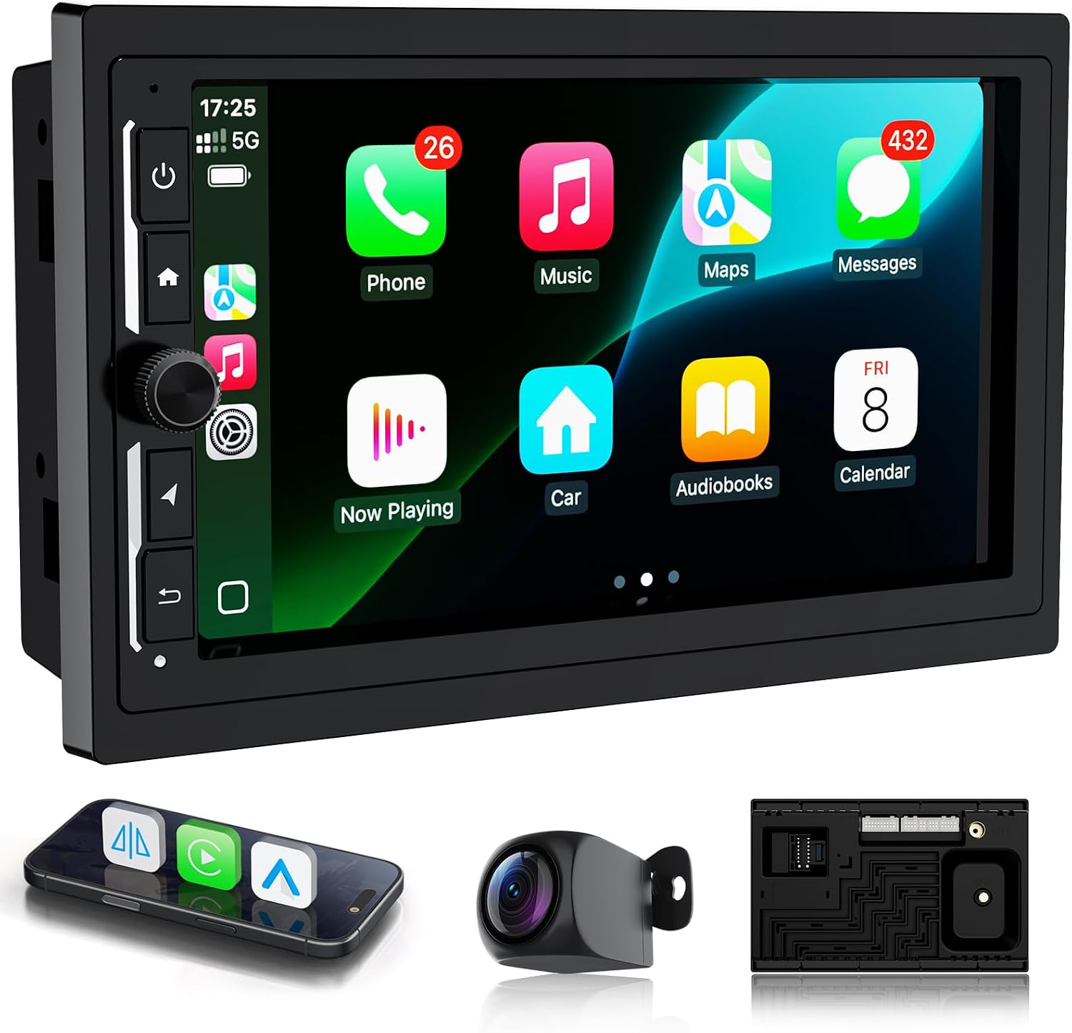 Haudio 2 Din Car Stereo,7 inch HD Touch Screen,Wireless Apple CarPlay Android Auto Car Screen,with Backup Camera,GPS Navigation, Mirror Link,FM Audio Receivers,Bluetooth 5.0 Music Player