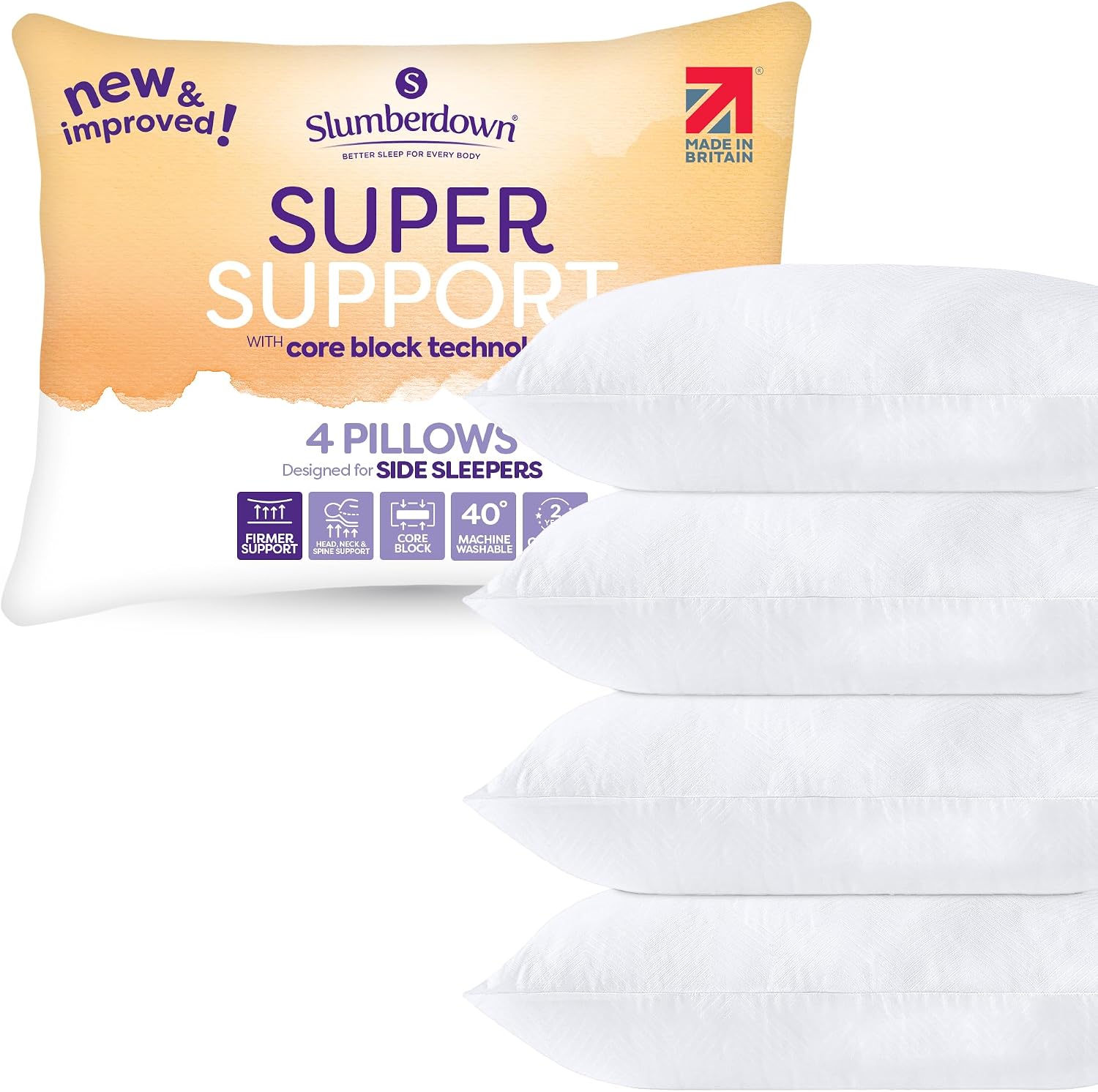 Slumberdown Super Support Pillows 4 Pack - Firm Pillow for Side Sleepers