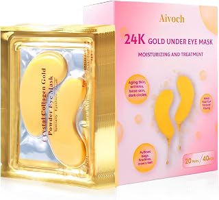 20Pairs/40Pcs 24K Gold Eye Patches, Collagen Eye Masks for Dark Circles and Eye Bags, Smooth Wrinkles & Puffy Eyes, Moisturizing Eye Skin, Skincare Eye Treatment, Beauty & Personal Care