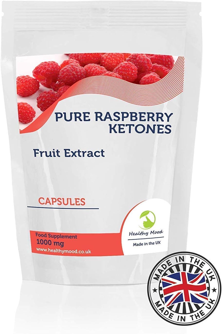 Raspberry Ketones Fruit Extract 1000mg Supplement 30 Capsules Weight Loss and Obesity Increase Lean Body Mass Improve Hair Growth Nutrition Supplements HEALTHY MOOD UK Quality Nutrients