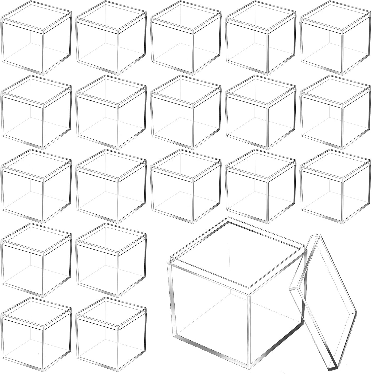 Tuanse 80 Pcs Acrylic Box with Lid Clear Small Acrylic Box Plastic Square Cube with Lid Mini Containers Display 2.2 x 2.2 x 2.2 Inch for Candy Pill Tiny Jewelry Toys Gifts