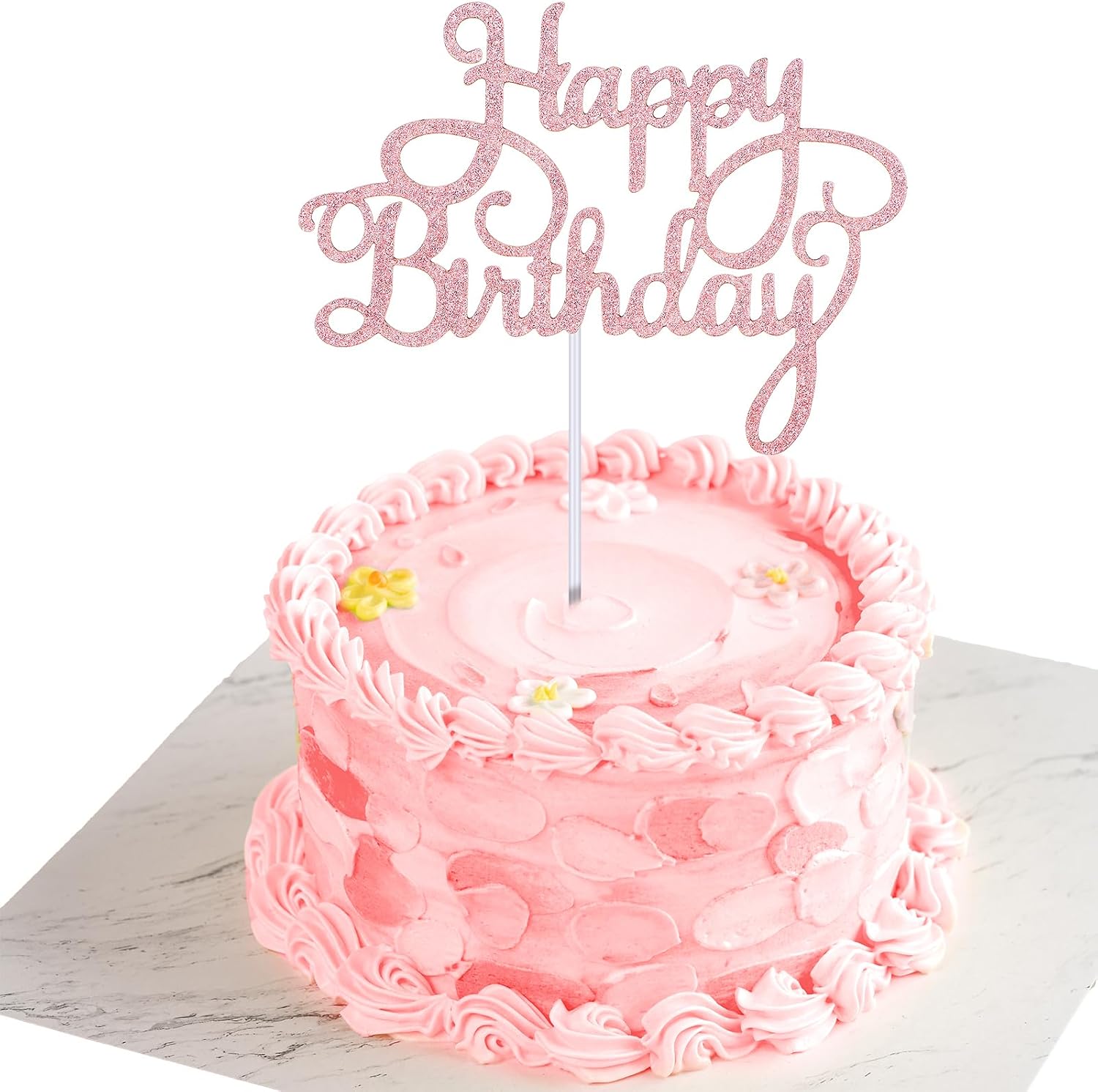Happy Birthday Cake Toppers, Glitter, Rose Gold, 1 Count, Non-Edible, Perfect for Birthday Celebrations