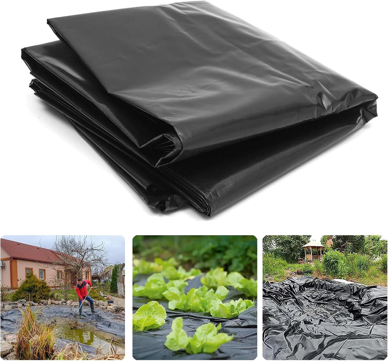 PALUDO 2 X 3M Extra Thick Black Heavy Duty Polythene Sheeting, Plastic Dust Waterproof Sheets, Garden Grow Polythene Cover Sheets, for Gardening Insulation Building Rubble Protection (250Mu/1000G)