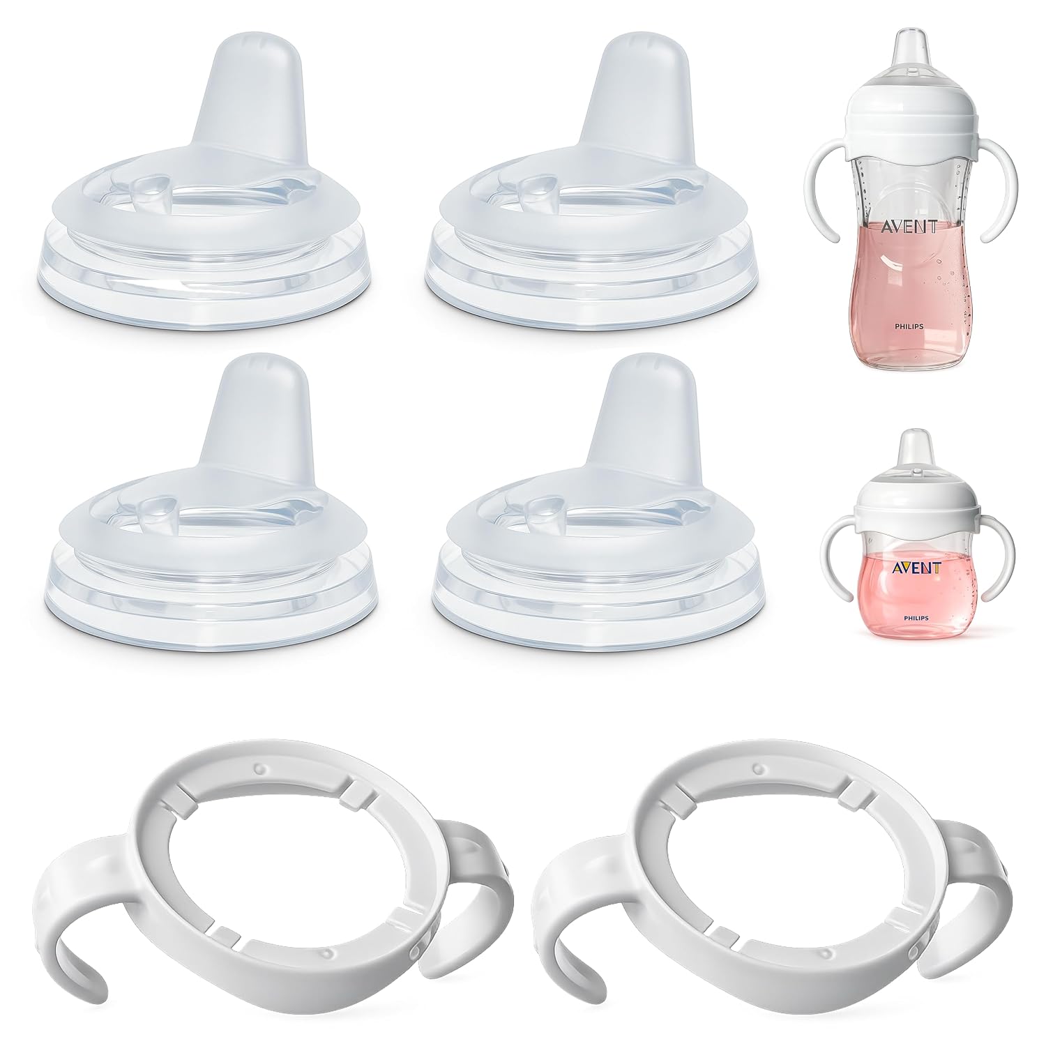 Sippy Spout Nipples with Handles for Philips Avent Natural Baby Bottles | Food Grade Soft Spout Silicone, BPA, Lead and Phthalate-Free, Leak and Spill Proof, Convert to Sippy Cup Transition 4+ months