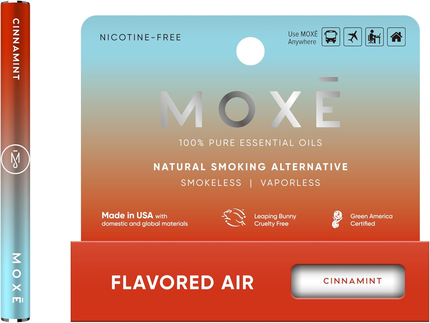 MOXE Natural Cinnamint Air Inhaler | Non Electric Long-Lasting Flavored Air Refreshing Support | Oral Fixation Cinnamon & Menthol Essential Oils, Craving Relief