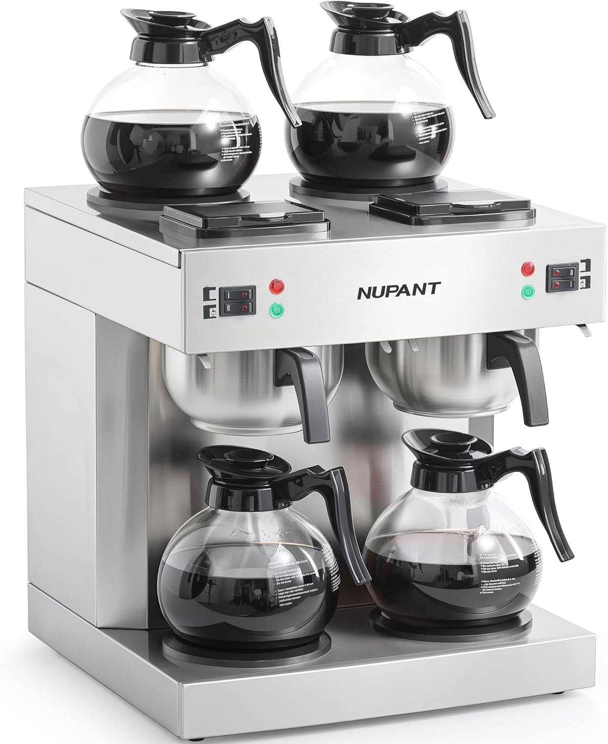 Dual Drip Commercial Coffee Maker, 200 Cup/hour, 7.2L Pour Over Coffee Machine with 4 Glass Carafe and 4 Warmers, Stainless Steel Double Coffee Brewer Staition for Restaurant and Coffee Bar