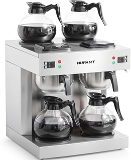 Dual Drip Commercial Coffee Maker, 200 Cup/hour, 7.2L Pour Over Coffee Machine with 4 Glass Carafe and 4 Warmers, Stainless Steel Double Coffee Brewer Staition for Restaurant and Coffee Bar