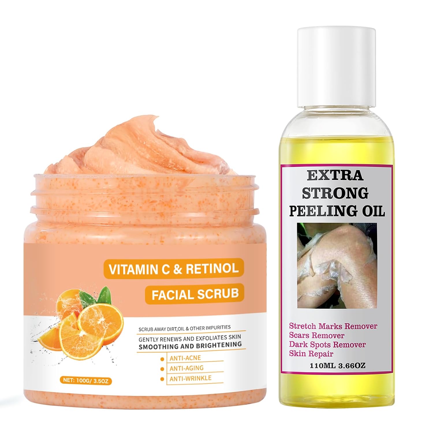 Yellow Peeling Oil Extra Strength Exfoliating Solution for Face & Body, Vitamin C & Retinol Facial Scrub