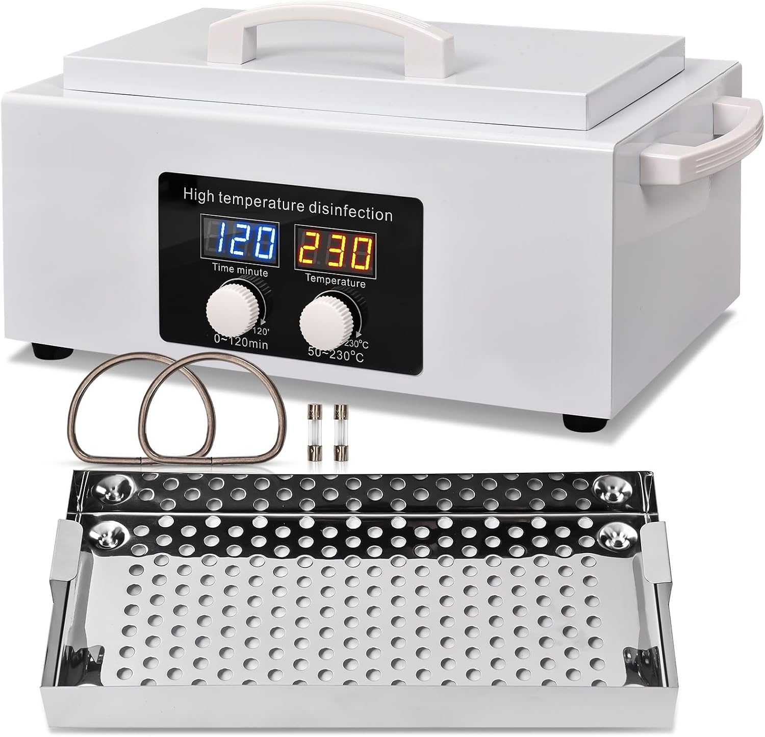 High Temperature Sterilizer, Metal Tool Cleaner, SPA Towel Dry Heat Sterilizer with Timer, Sterilization Devices for Dental Clinics, Laboratories (White001)