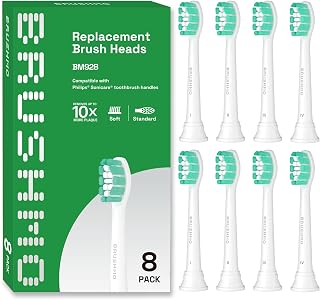 Brushmo Replacement Toothbrush Heads Compatible with Philips Sonicare Electric Toothbrush, White, 8 Pack