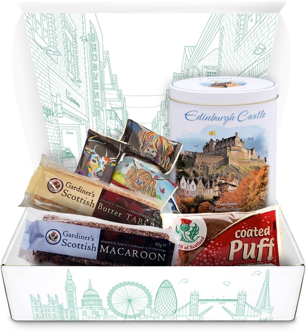 Edinburgh Scottish Confectionery Hamper with Vanilla Fudge, Shortbread, Tablet, Macaroon & Chocolate-Covered Honeycomb
