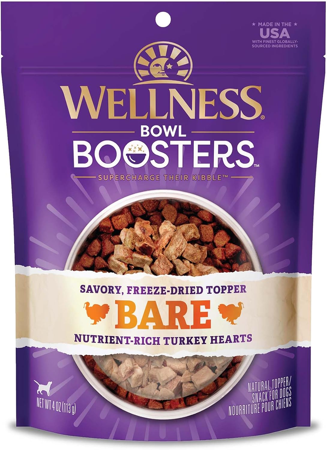 Wellness CORE Bare Bowl Boosters For Dogs, Grain-Free Freeze-Dried Food Mixer Or Topper, Made with Natural Ingredients (Turkey, 4-Ounce Bag)