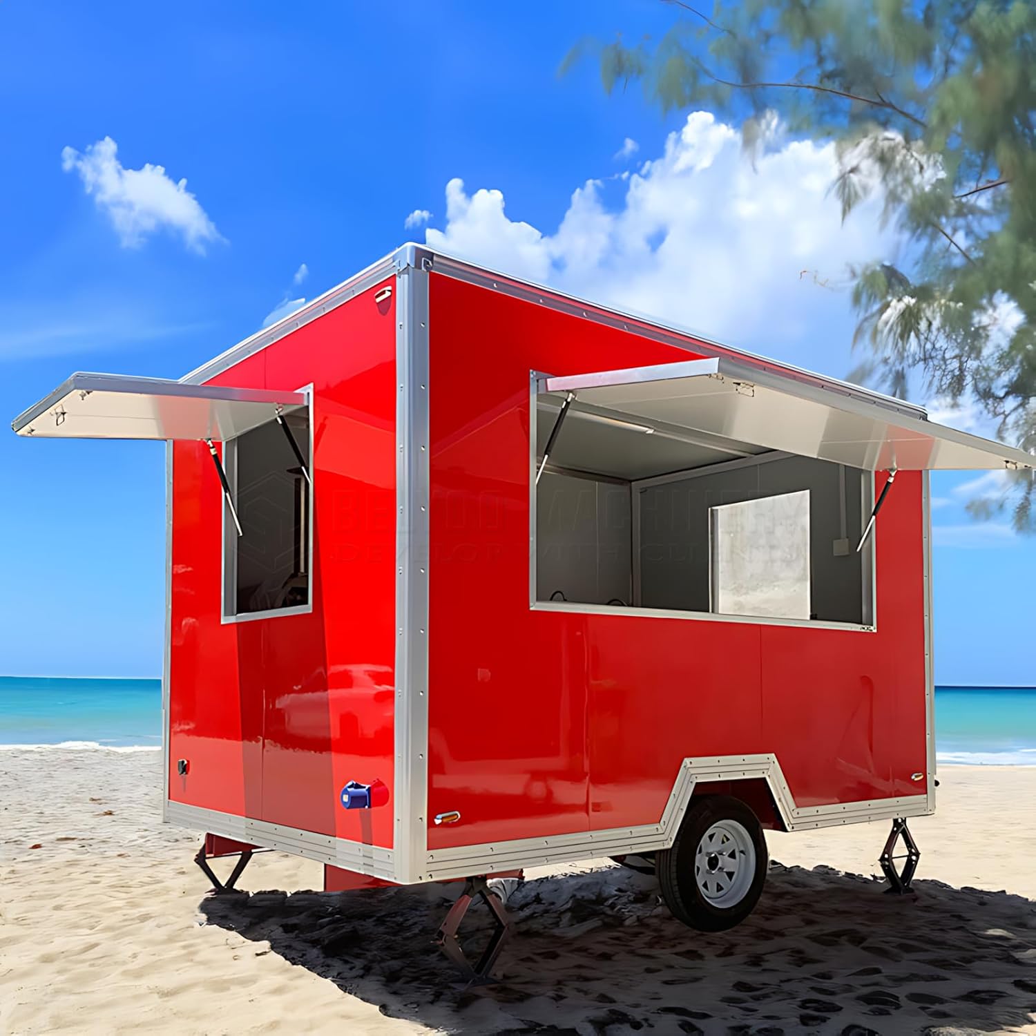 BELYOO Custom Food Trailer Mobile DDP Food Truck Trailer Concession Trailers for Sale Hot Dog Cart for Commercial Use Kitchen Food Truck Catering Coffee Trailer (10FT)
