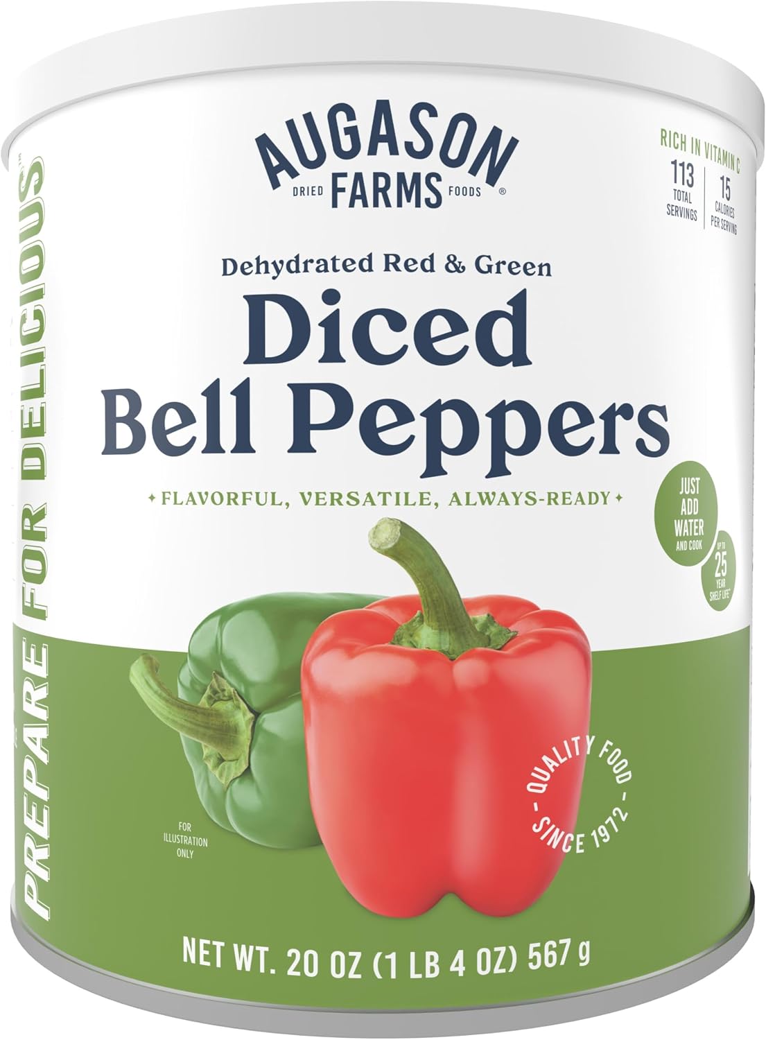 Augason Farms Dehydrated Diced Red & Green Bell Peppers #10 Can, 20 oz