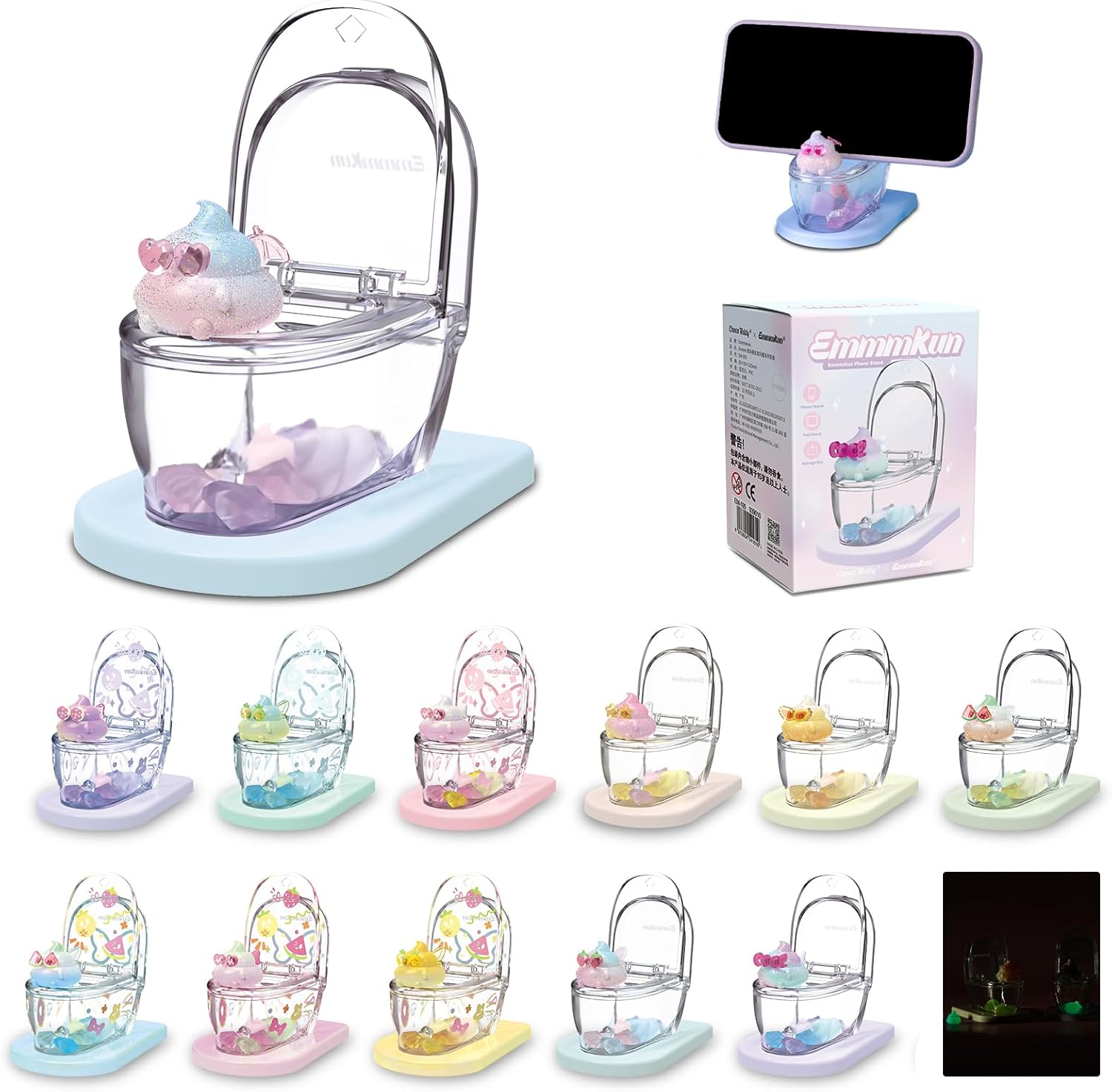 Blind Box Toy -Glow in The Dark Mystery Box Mini Poop Figures Blind Boxes Series 1PC Random Design Blind Bag Cute Toilet Figure Phone Stand Holder Collectible Toy for Office Desk Decor, Birthday Gift