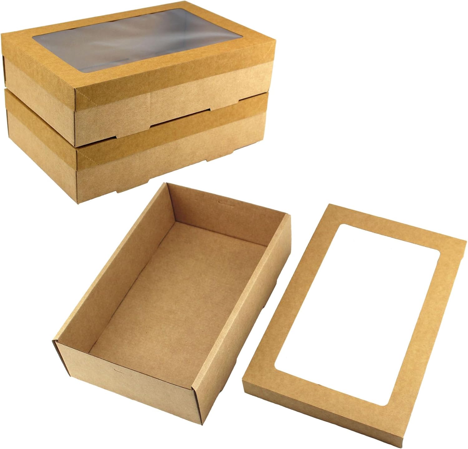 Gad2go 6 Pieces Kraft Bakery Boxes with Window 30 x 20 x 8 CM Large Cookie Box Empty Gift Packing Boxes for Cupcake Candy Desserts Muffins Pastry Cookies
