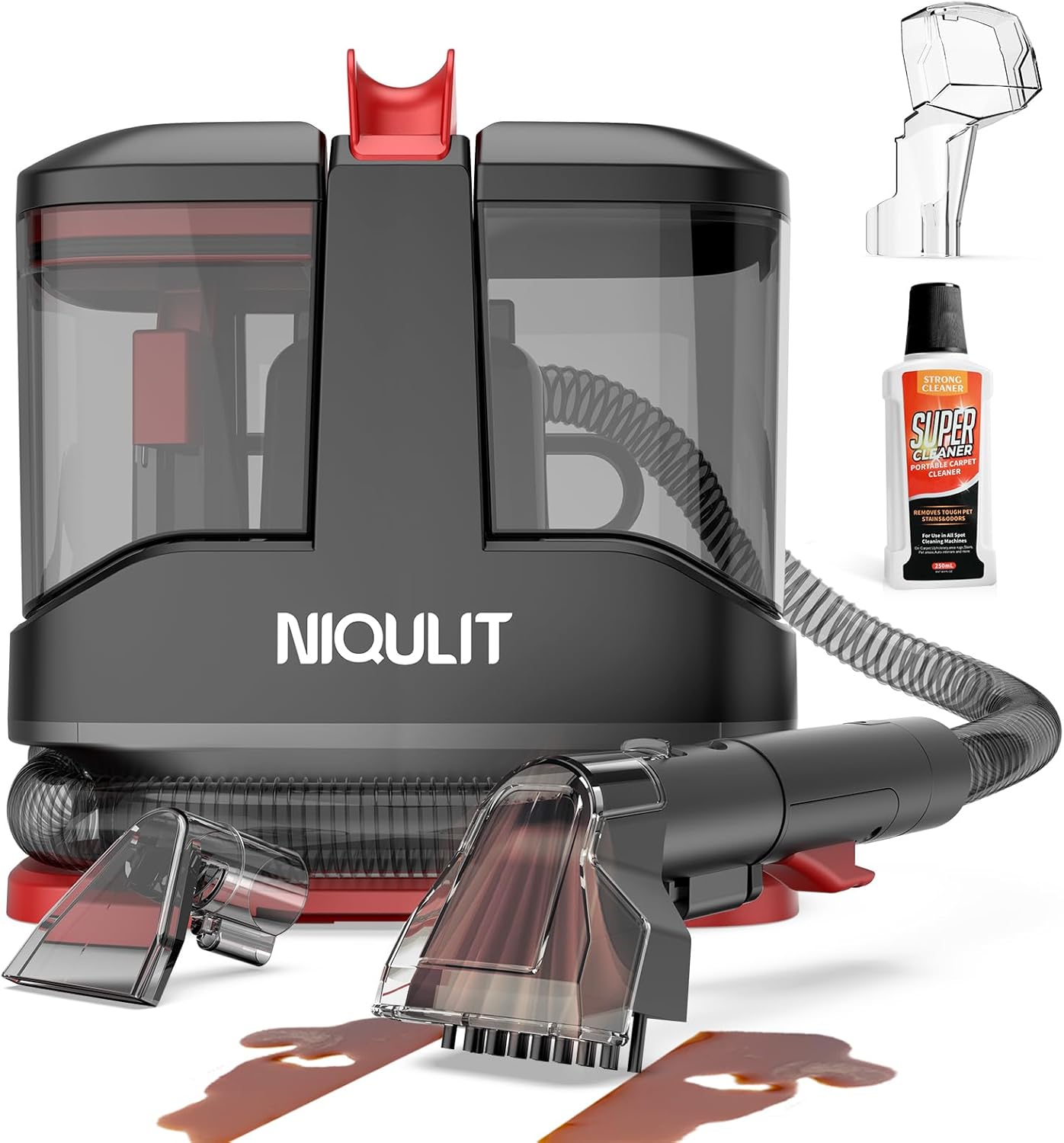 Portable Carpet and Upholstery Cleaner, 15Kpa Spot Cleaner Machine for Pets, Stain Remover for Sofa, Area Rugs, Couches and Car, Carpet Cleaning Machine with Dual Brush Heads & Self-Cleaning System