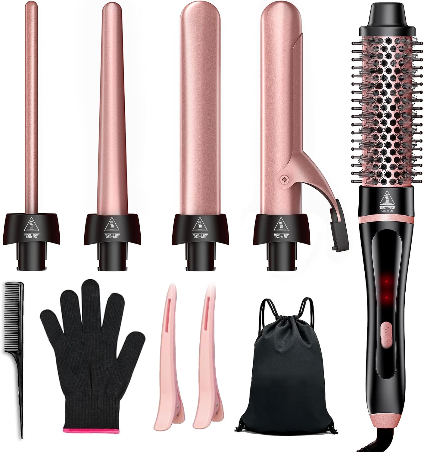 5 in 1 Curling Iron, Hair Curling Wand Set with Thermal Brush and 4 Interchangeable Ceramic Curling Wands (0.35'' -1.25'') Fast Heat Up Dual Voltage Hair Curler for Women All Hair Types and Travel Use