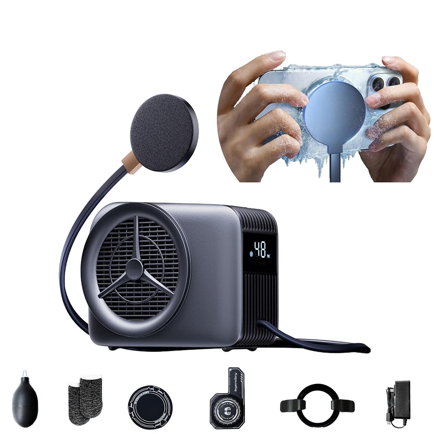 Phone Cooler for Gaming, Live Streaming, Freeze in 15s, Low Noise Cooling, Magnetic Cell Phone Radiator with Fast Liquid Cooling Semiconductor Heatsink for iPhone/Android/Tablet/iPad, Beyond Phone Fan