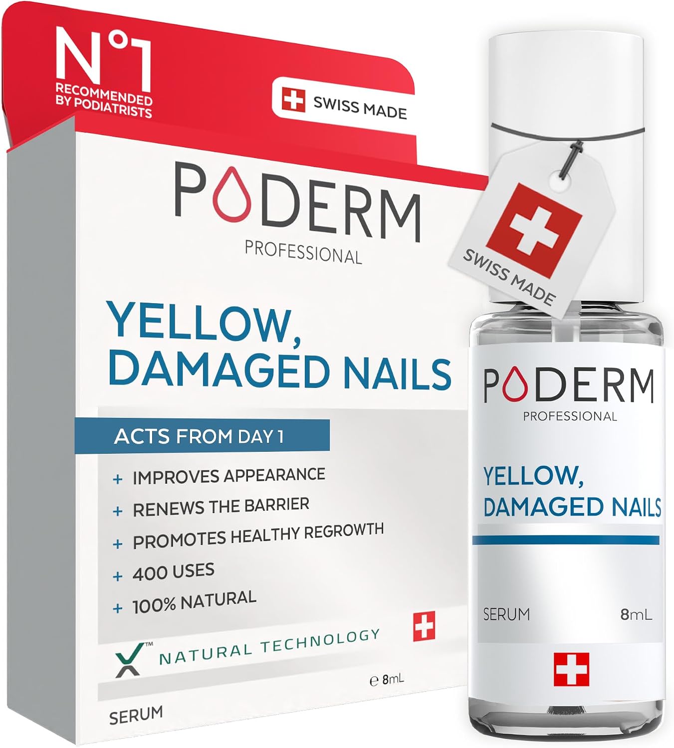 PODERM - Yellow & Damaged Nails - Improves the appearance of the nail - Clarifies, Smooths & Nourishes the nail - 100% Natural Ingredients - Professional hand/foot care | Easy & Fast | Swiss Made