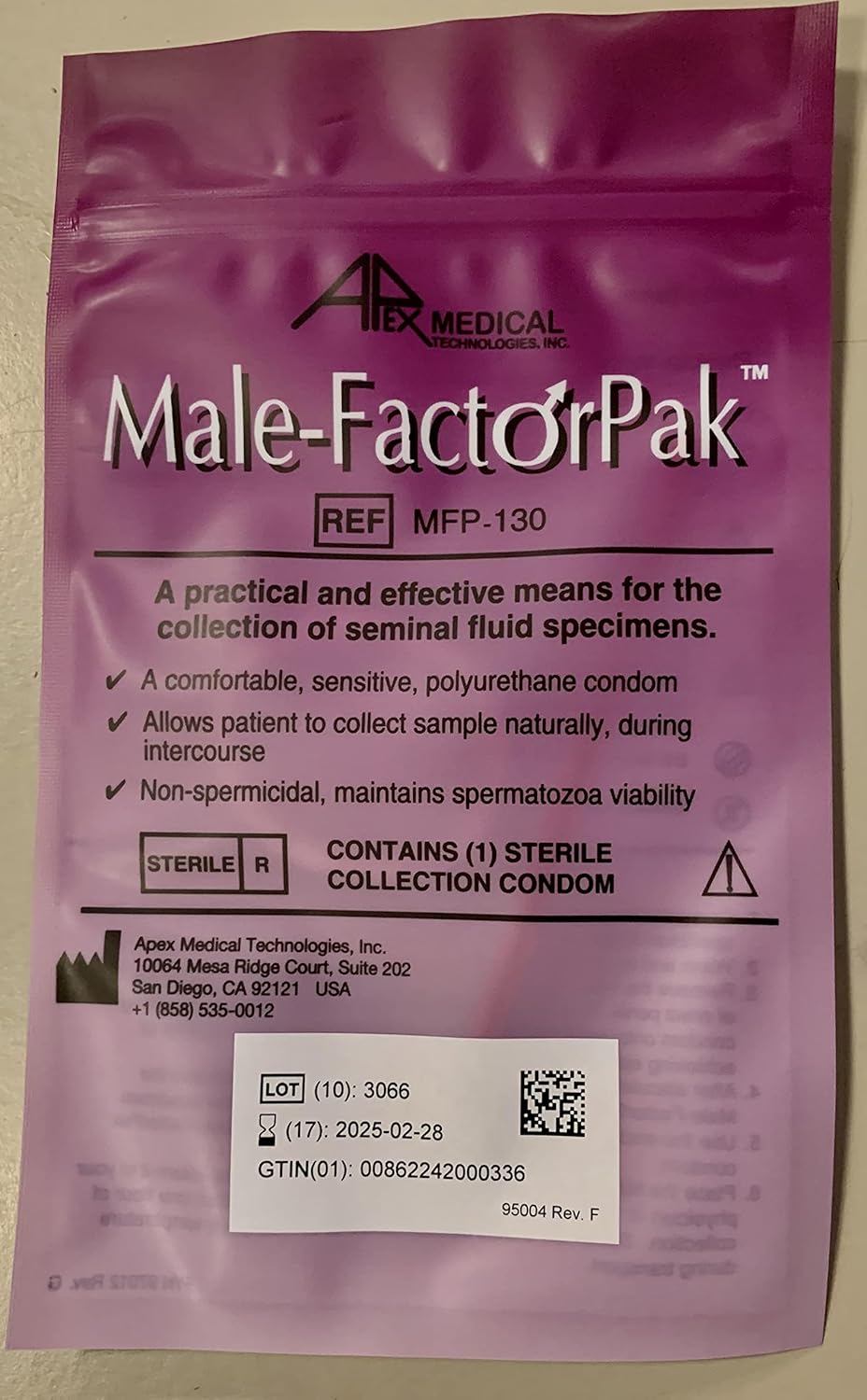 Semen Collection Condom w/4g Lubricant