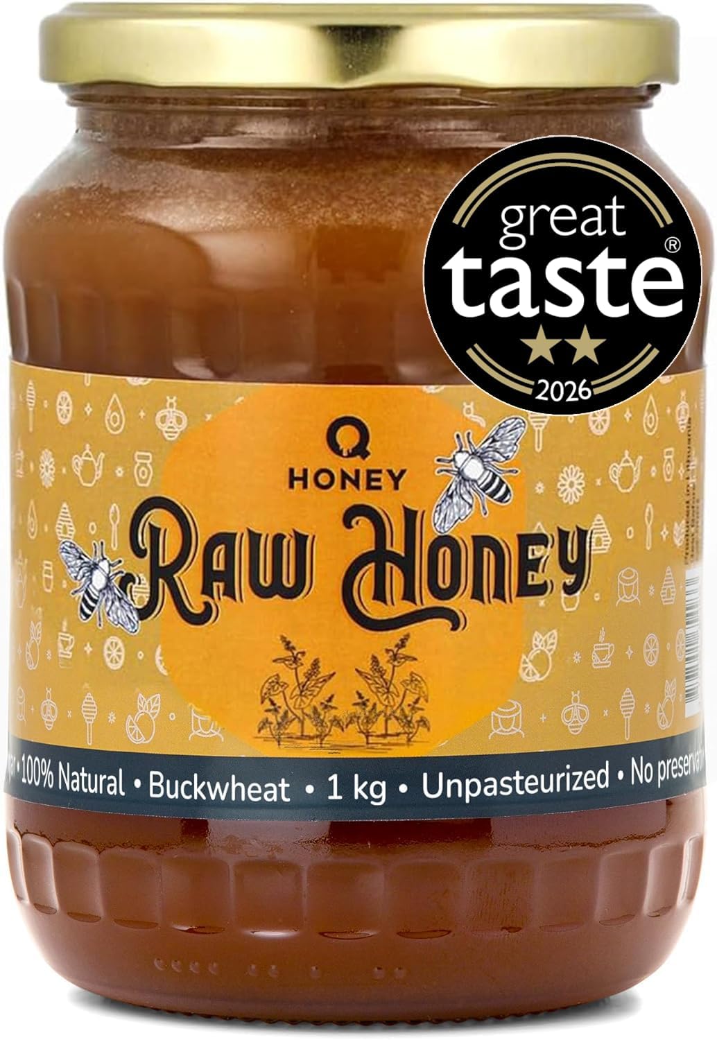 Q Honey Raw Buckwheat Honey 1kg, Unfiltered & Unheated, Earthy Aroma