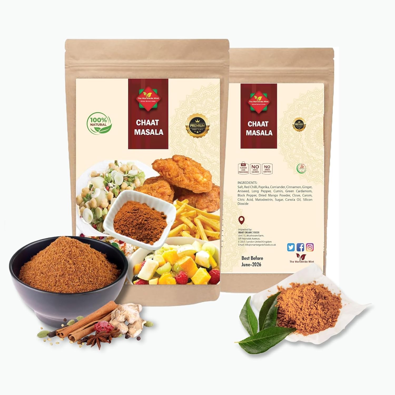 Chaat Masala Powder 100g β Premium Indian Spice Blend by The Worldwide Mint | Authentic Street Food Flavor | All-Natural, No Artificial Colors, Vegan Seasoning for Snacks & Salads