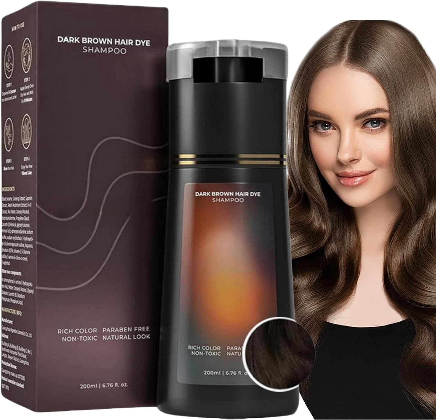 Polar Hair Dye Shampoo,Hair Dye Sham-poo,Instant Ha-ir Dy-es Shampoo,Ha-ir Colour Sham-poo Care,3 In 1 Instant Hairs D-ye Sham-poos,Easy Use Shampoos D-ye,Colour Shampoos Cover Grey Hairs,Dark Brown