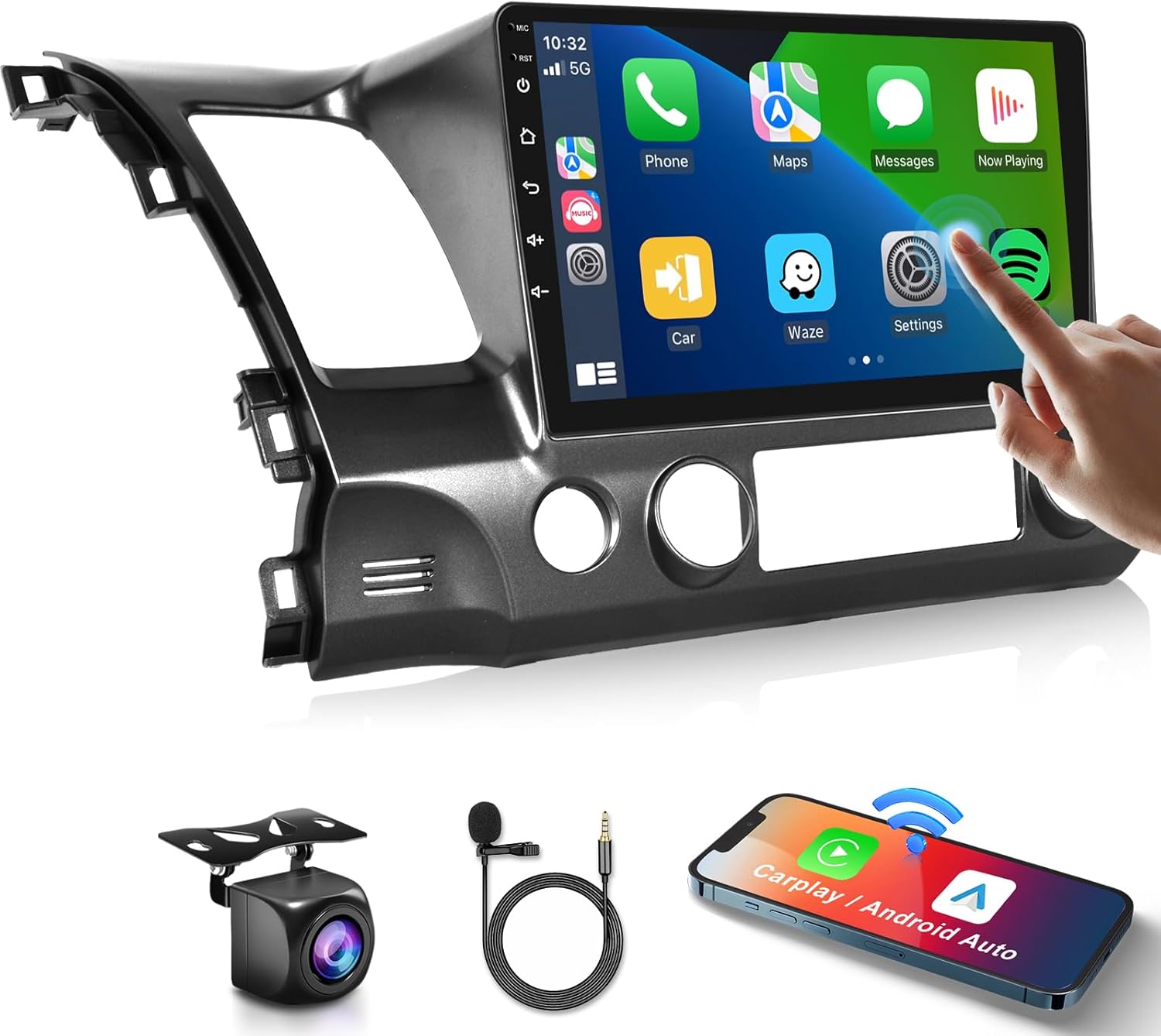 for Honda Civic 2006-2011 Wireless Carplay Android Car Stereo Support Wireless Android Auto with WiFi GPS Navigation AHD Backup Camera FM RDS Radio Receiver EQ SWC 2G+64G