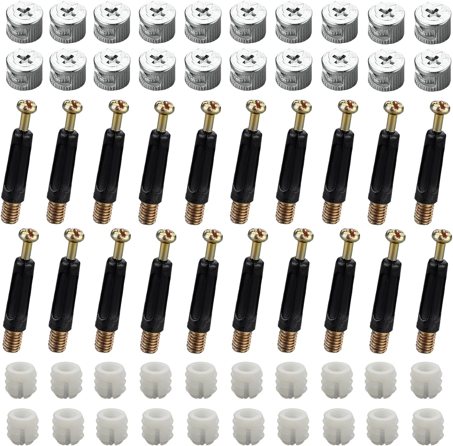 40 Sets (120 Pcs) Furniture Hardware Fixing Screws Set M15 Eccentric Cam,M6x40mm Fitting Dowels with Pre-Inserted Nuts for Wardrobe/Cabinet/Drawer/Dresser