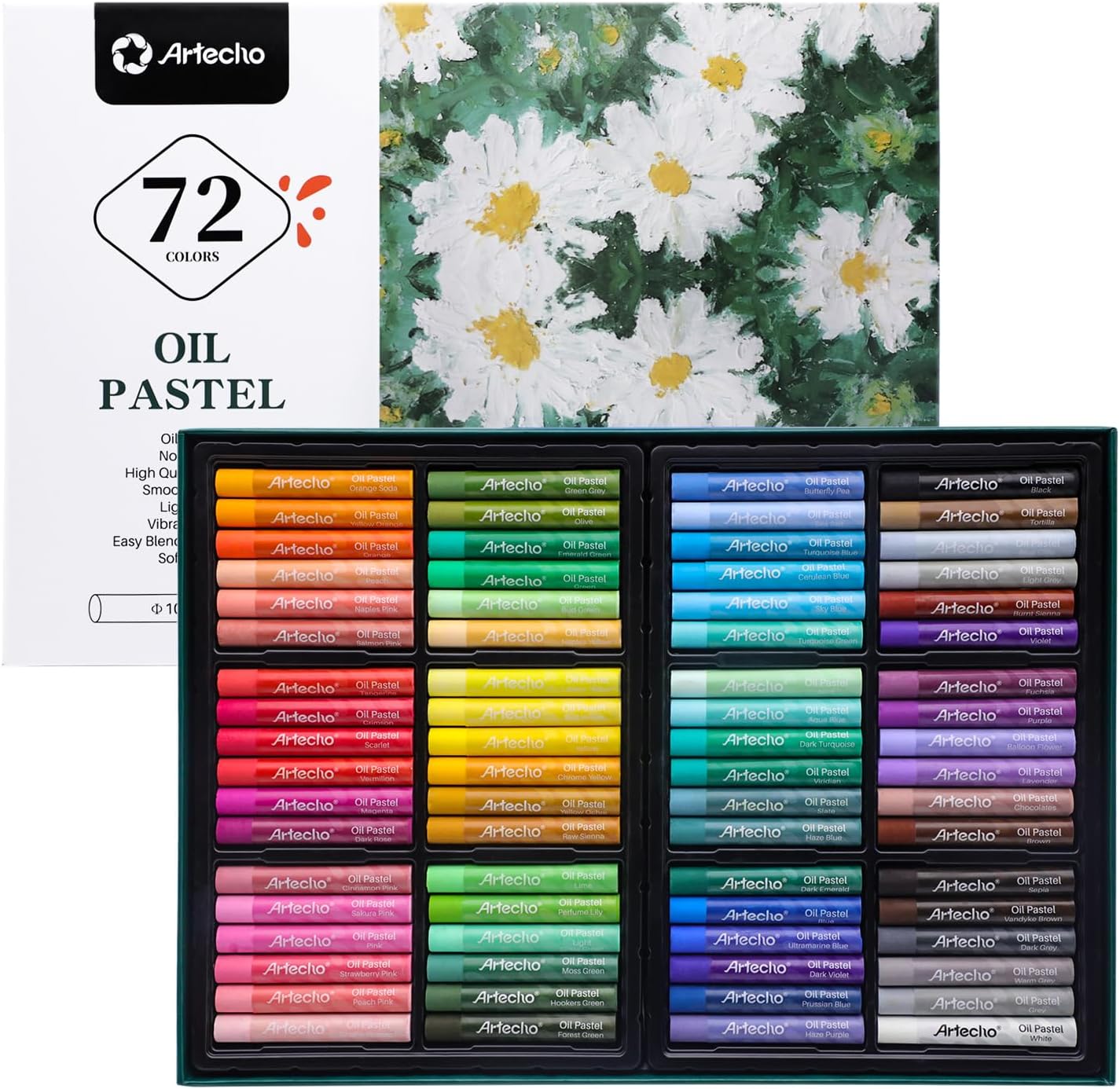 Artecho Oil Pastels Set of 72 Colors, Soft Oil Pastels for Art Painting, Drawing, Blending, Oil Crayons Pastels Art Supplies for Artists, Beginners, Students, Teachers