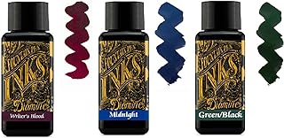Diamine Fountain Pen Ink 30ml - 3 x Bottles - Writers Blood & Midnight Blue & Green Black