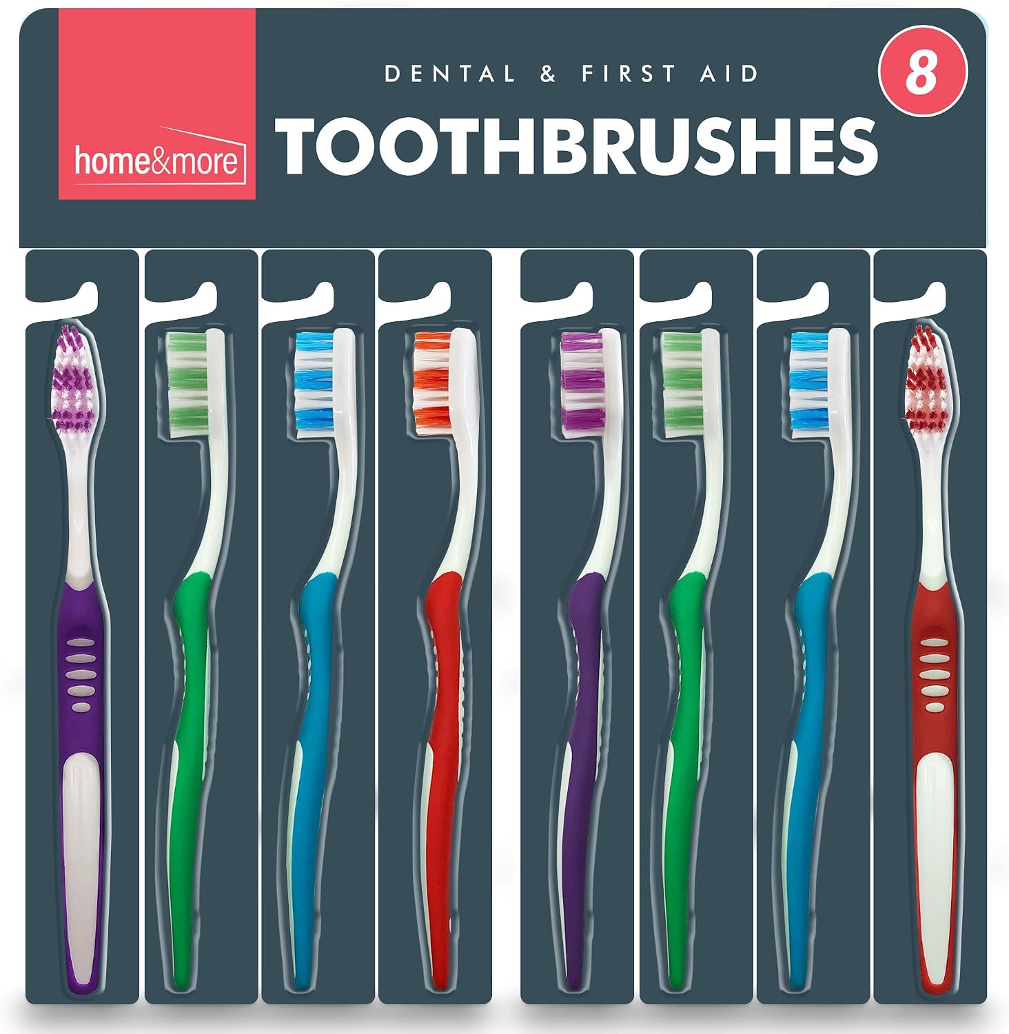 SOL 8pk Manual Toothbrush Multipack, Soft Tooth Brushes for Adults & Family Pack Assorted Colours, Firm Nylon Bristles for Effective Cleaning, Disposable, Ideal for Daily Oral Care