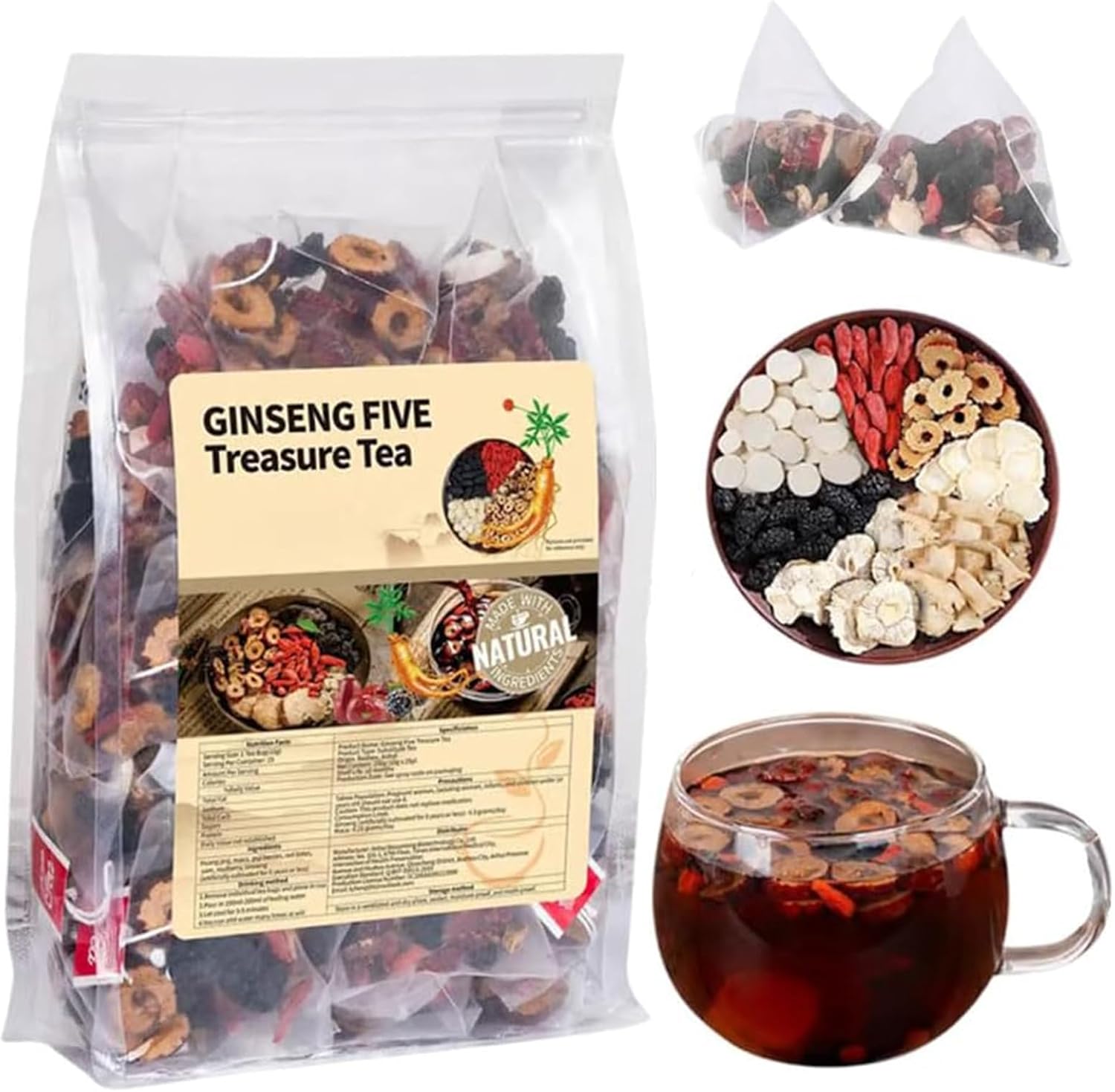 Ginseng & Mulberry Herbal Tea,Ginseng Six Treasure Tea,Ginsengs Five Treasures Teas Kidney Teas,7 Precious Ingredients Formula,Kidney Care TeaBags for Women and Men (2 pack(50pcs))