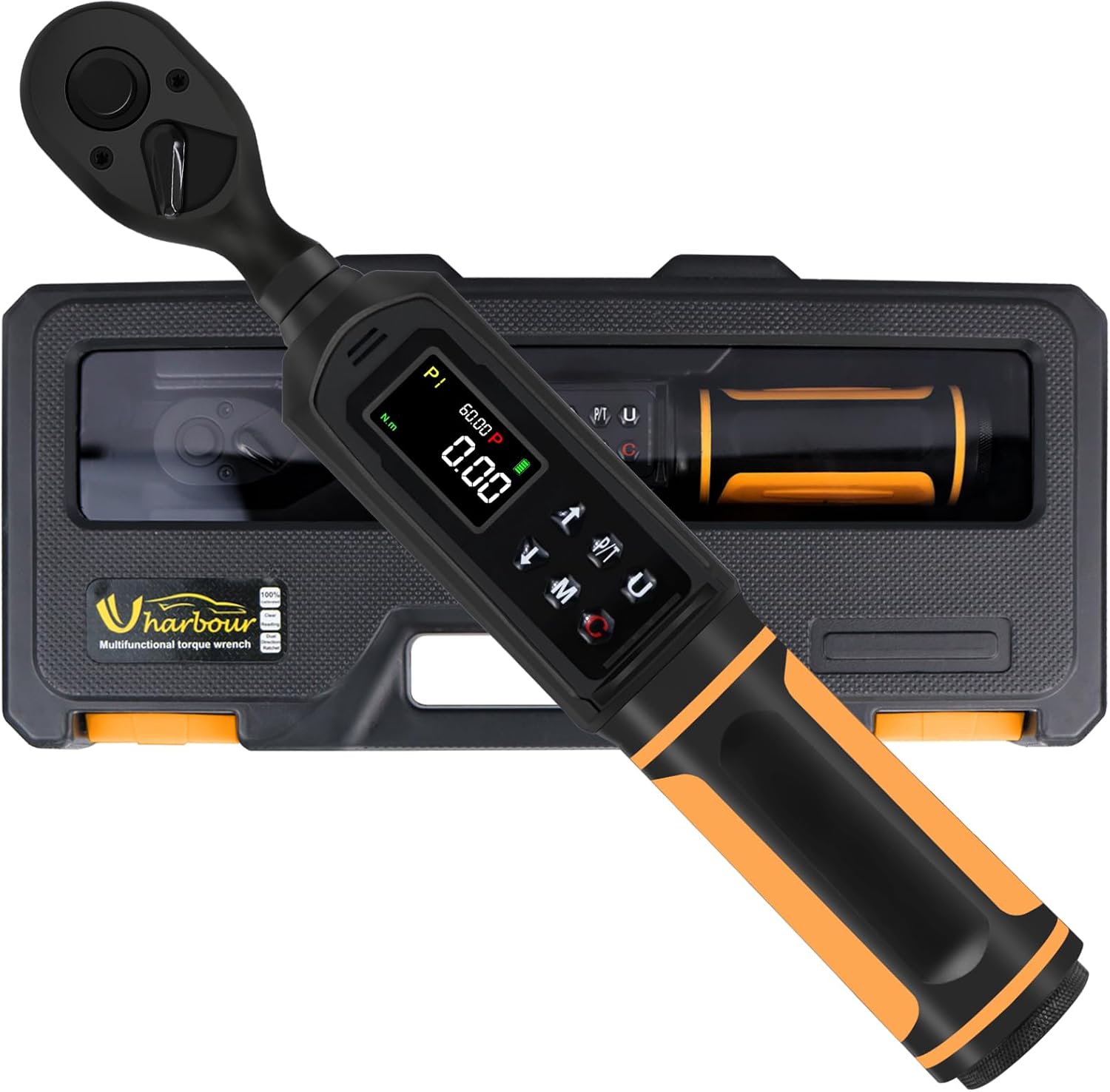Digital Torque Wrench 3/8 Drive, 0.66-44.29Ft.lbs/0.9-60Nm Range, Electric Torque Wrench with Dual Direction Ratchet, ±1% Accuracy with Vibration, Buzzer and LED Alert