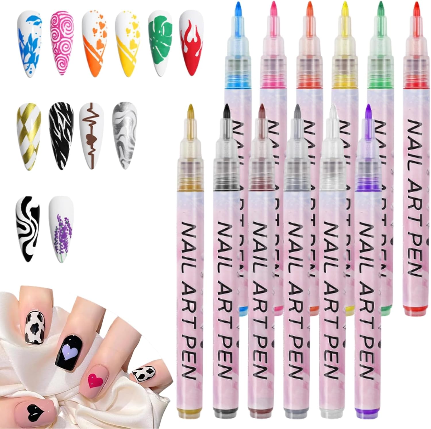 Nail Art Pens,12 Colors Nail Art Graffiti Pen Nail Drawing Pen,Waterproof Nail Polish Pens Set,Nail Varnish Pens,Nail Pens,Nail Polish Pen Set,Nail Varnish Pen,Nail Gel Pens,0.7mm Quick Dry Nail Art