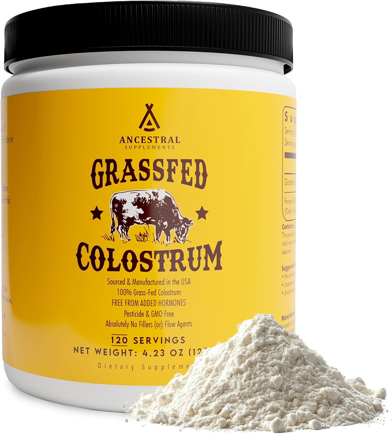 Ancestral Supplements Bovine Colostrum Powder, Grass Fed, 120 Servings