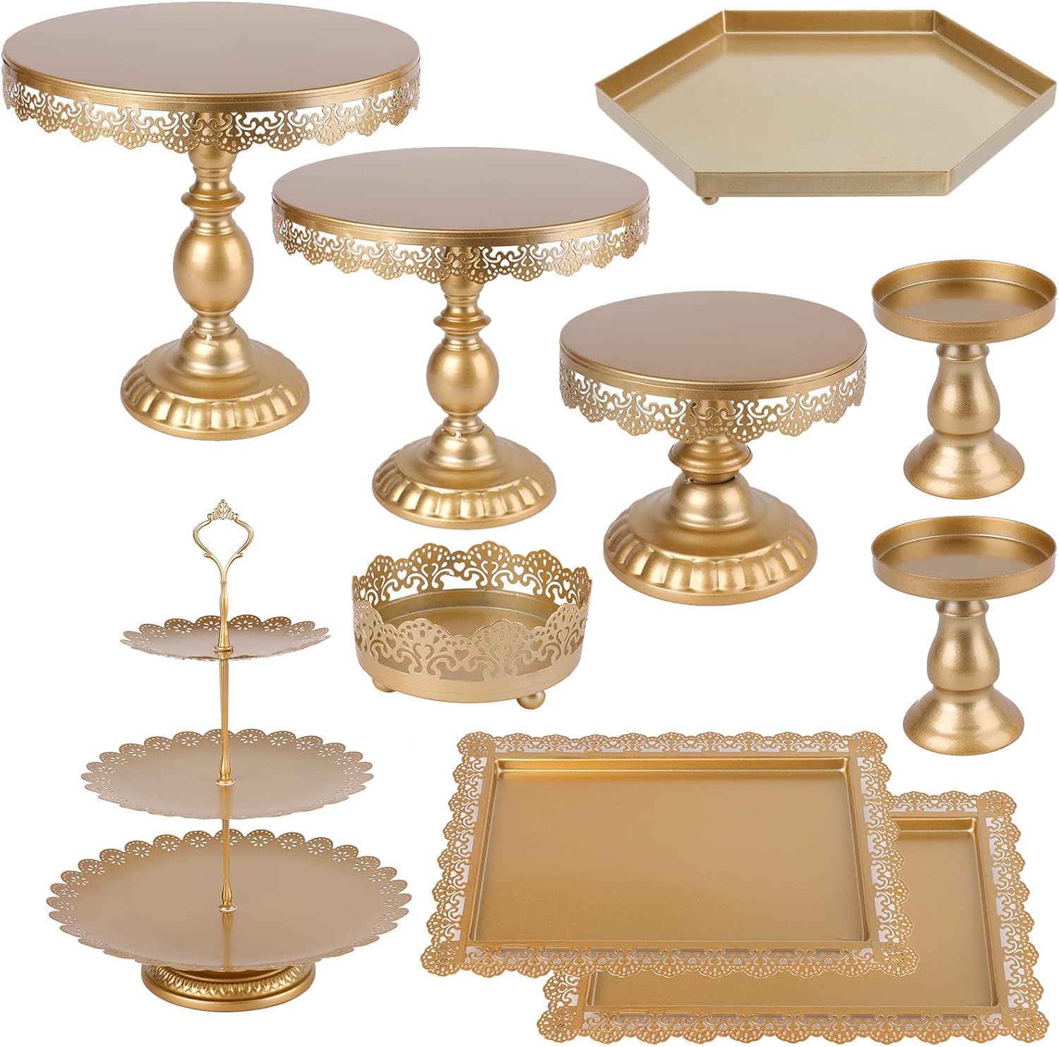 ZOOFOX 10 Pieces Cake Stands, Metal Cupcake Stand with Multiple Combination Styles, Dessert Plate Cake Serving Tray Fruit Candy Display Tower for Wedding, Birthday, Baby Shower, Tea Party (Gold)