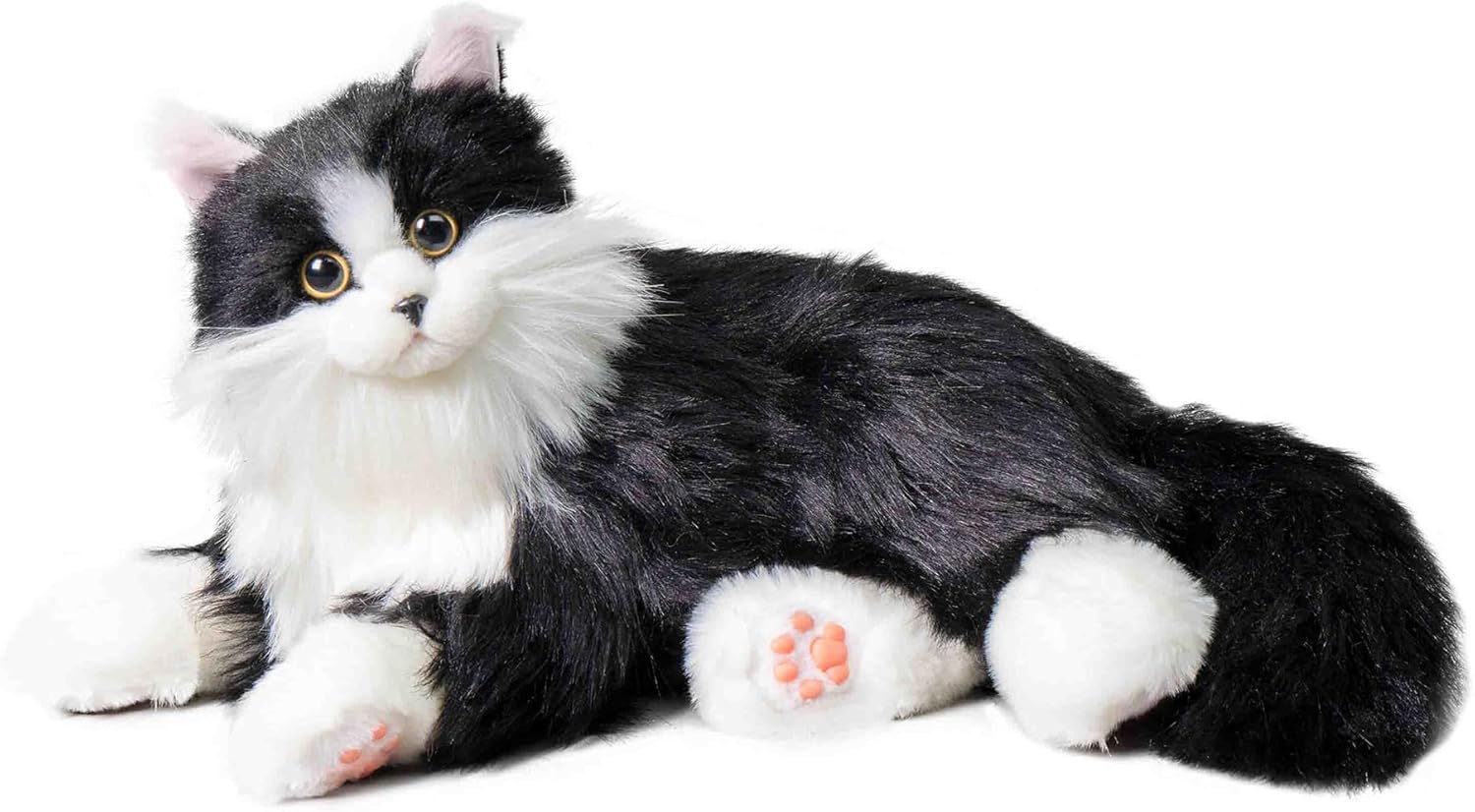 Chongker Interactive Companion Robot Cat Pets, Handmade Stuffed Animals Cat Plush with Voice Response, Realistic Heartbeat and Purring, Gifts for Parents, Seniors, Elderly（Black cat）